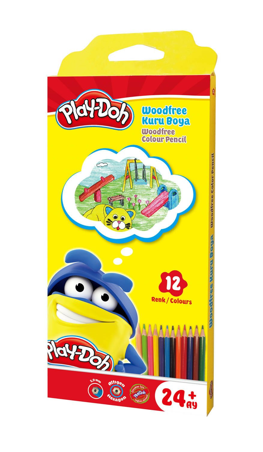 Play-Doh Woodfree Altıgen Kuruboya 12 Renk Karton Kutu Tam Boy KU029