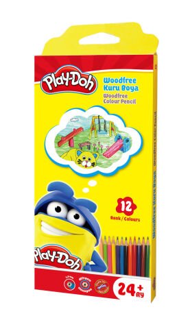 Play-Doh Woodfree Altıgen Kuruboya 12 Renk Karton Kutu Tam Boy KU029