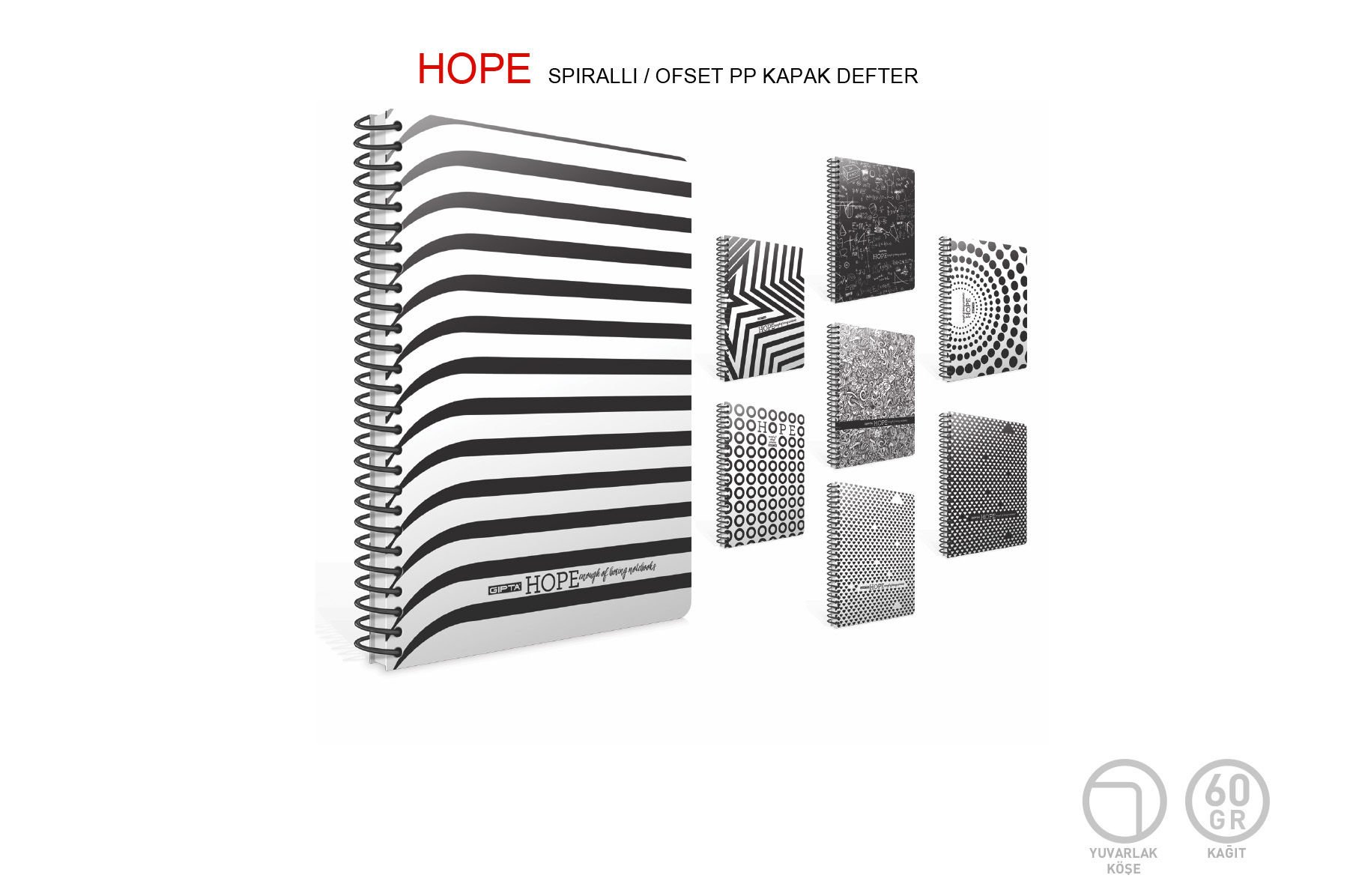 Gıpta Hope 18.5x26cm Plastik Kapak 80 Yaprak Kareli Spiralli Defter