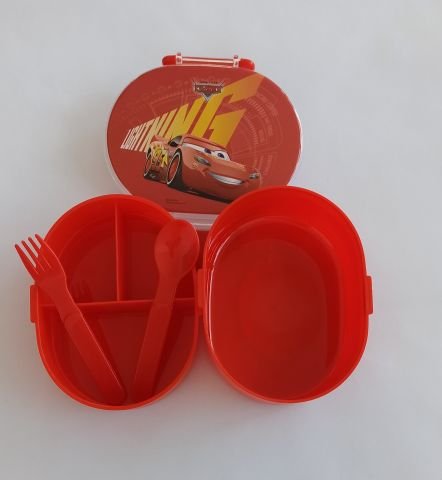 Timon Cars Lisanslı Beslenme Saklama Kabı İki Katlı Oval Kırmızı