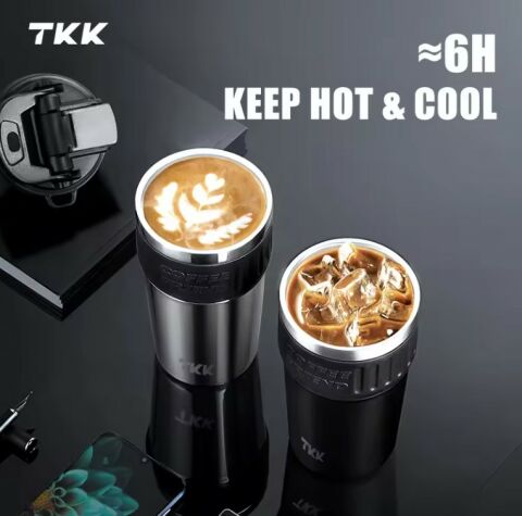 TKK 630ml Pipetli/Pipetsiz Kullanım Askılı Paslanmaz Çelik Mug (Black)