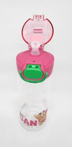 Shotay DL-24628 620ML CAN Pipetli Tritan Pembe Şeffaf Matara Taşıma Aparatlı