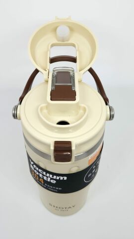 Shotay Journey ST-8166 650ml Çift Kullanımlı Kapak Mug Krem-Kahve