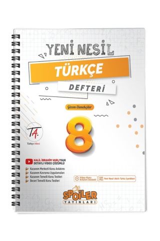 Spoiler Yayınları 8. Sınıf Türkçe Yeni Nesil Defteri