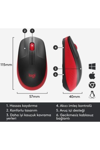 M191 Kablosuz Optik Mouse - Kırmızı