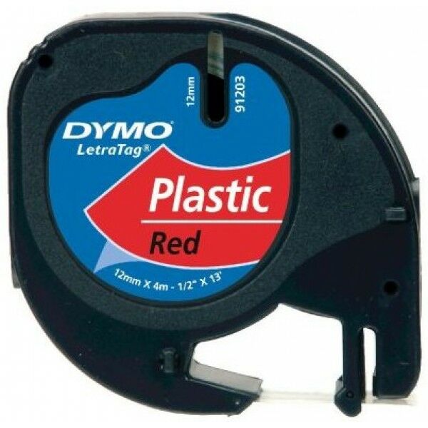 DYMO S0721630 LetraTag Plastik Şerit ( 12 mm X 4 mt ) , Kırmızı (91203)
