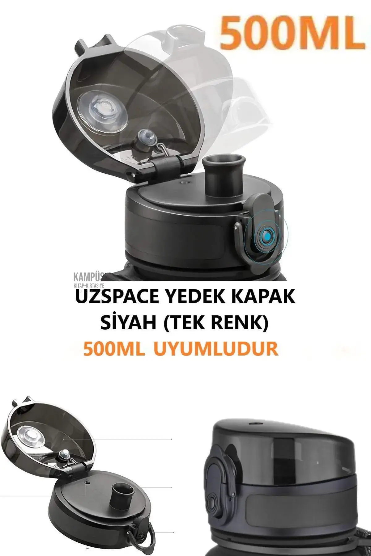 Uzspace 500ml -Uyumlu Yedek Kapak --Sadece Uzspace ile Uyumludur--Tek Renk Siyah