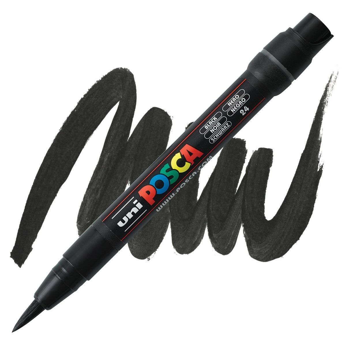 Uni POSCA 1-10 mm Fırça Uçlu Su Bazlı Poster Markörü Siyah (Black) PCF-358