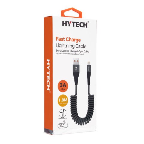 Hytech HY-X370 1.8m 3A iPhone Lightning Spiral Kılıflı Beyaz Data + Sarj Kablosu