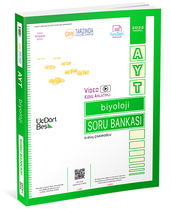 ÜçDörtBeş Yayınları AYT Biyoloji Konu Özetli Soru Bankası 2022