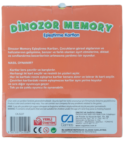 CA Games Dinozor Memory Eşleştirme Kartları
