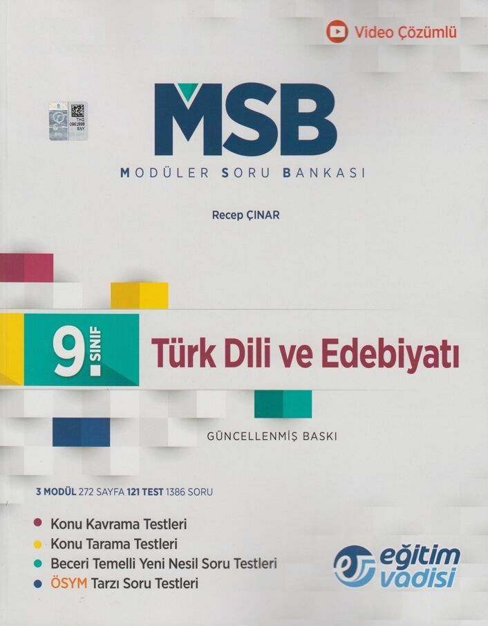 Eğitim Vadisi Yayınları 9. Sınıf Türk Dili ve Edebiyatı Güncel MSB Modüler Soru Bankası