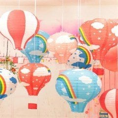 Renkli Kağıt Dilek Feneri Balonu Renkli Uçan Balon