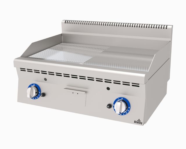 AGI-860/ND - Gazlı Pleyt Izgara, 1/2 Düz - 1/2 Nervürlü Yüzeyli - Set Üstü