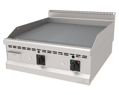 AGI-890/NDS - Gazlı Pleyt Izgara, 1/2 Düz - 1/2 Nervürlü Yüzeyli - Set Üstü