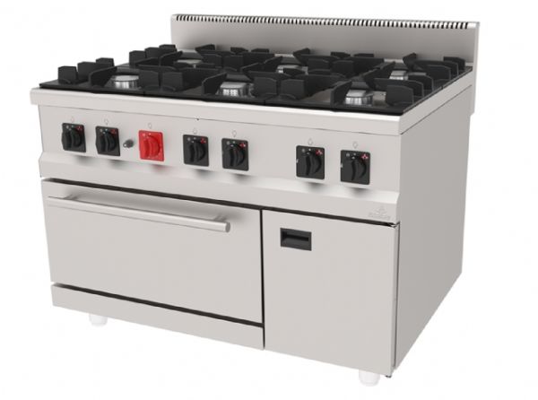 AGK-1290 - Gazlı Kuzine, Altı Gözlü - Fırınlı ve Dolaplı