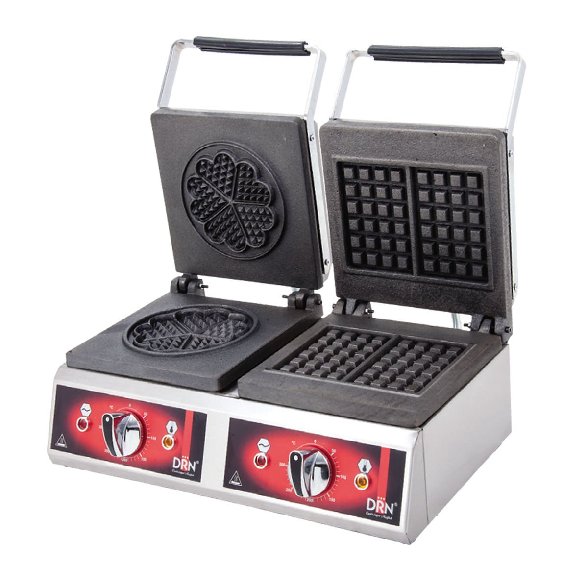 WKY-2 Model - Elektrikli Waffle Makinesi - Kare & Yonca Desenli, Çift Kapaklı