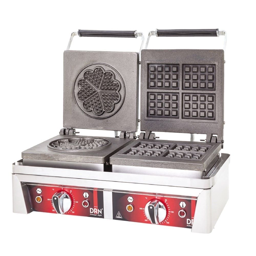 PWKY-2 Model - Elektrikli Waffle Makinesi - Kare & Yonca Desenli, Çift Kapaklı