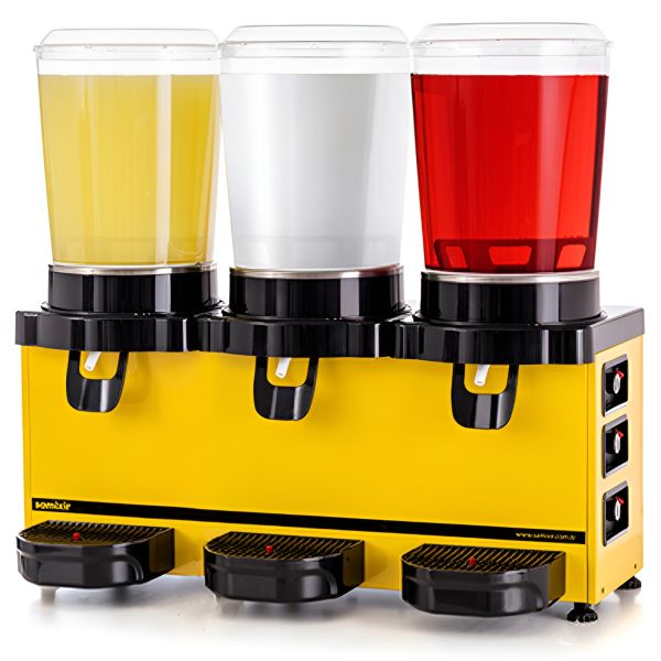 Panoramik 10 Triple Model - Karıştırıcılı Soğuk İçecek Dispenseri, Sarı Renk, 10 + 10 + 10 Lt