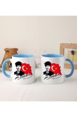 Öğretmenler Günü Hediyesi Atatürk  İkili Mavi Kupa Bardak