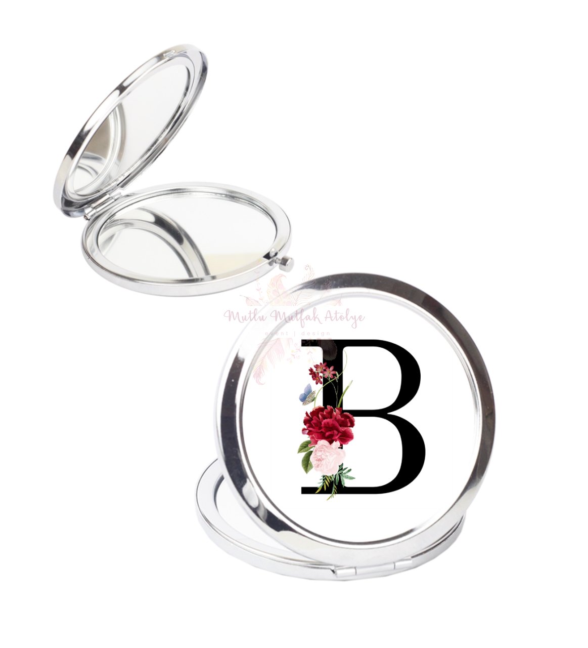 B Harfi Çiçek DesenliCep Aynası