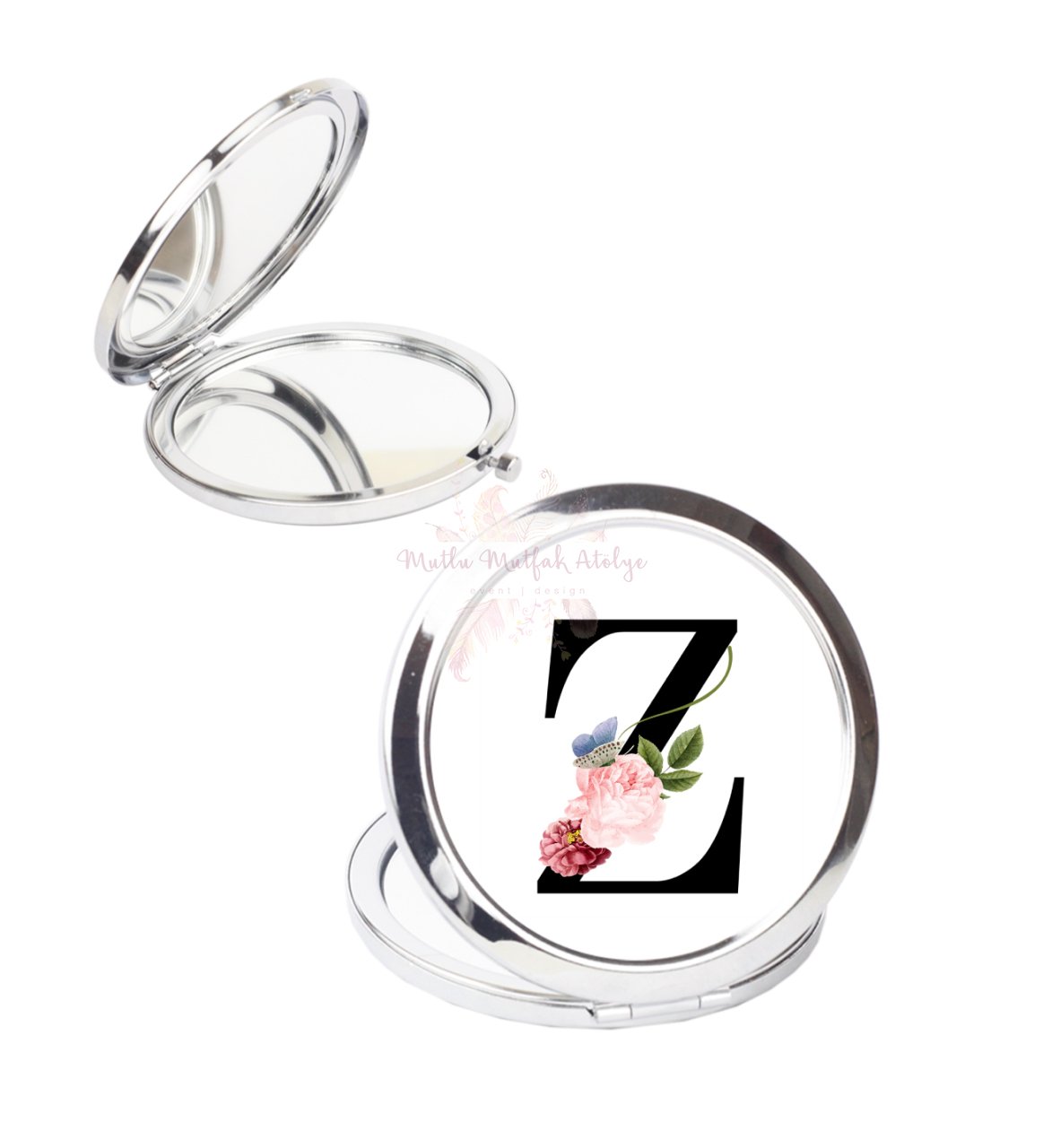 Z Harfi Çiçek Desenli Cep Aynası