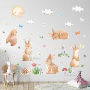 Sevimli Tavşanlar Çocuk Odası Duvar Sticker Seti