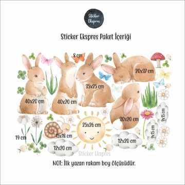 Sevimli Tavşanlar Çocuk Odası Duvar Sticker Seti