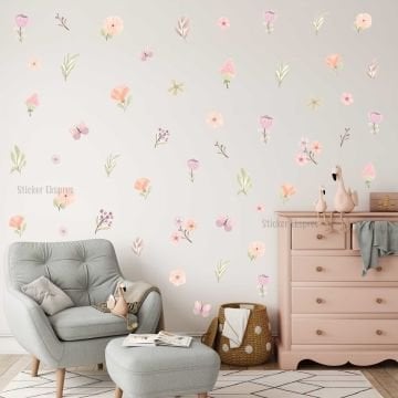 Kır Çiçekleri Çocuk Odası Duvar Sticker Seti