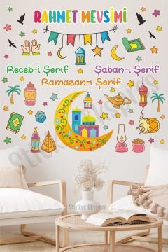 Renkli Üç Aylar Rahmet Mevsimi Recep Şaban Ramazan Cam Duvar Kapı Sticker Seti