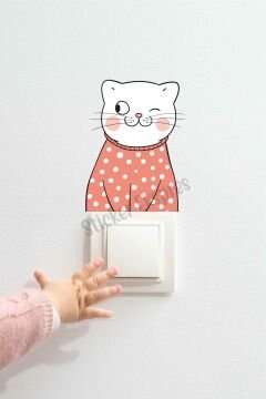 Puantiyeli Sevimli Kedi Çocuk Odası Priz Üstü Sticker