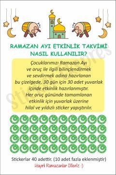 Çocuklar İçin Ramazan Ayı Etkinlik Takvimi Oruç Çizelgesi Duvar Kapı Cam Sticker Seti