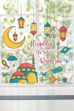 Cami Ve Kandiller Hoşgeldin Ramazan Süsü Cam Duvar Kapı Sticker Seti