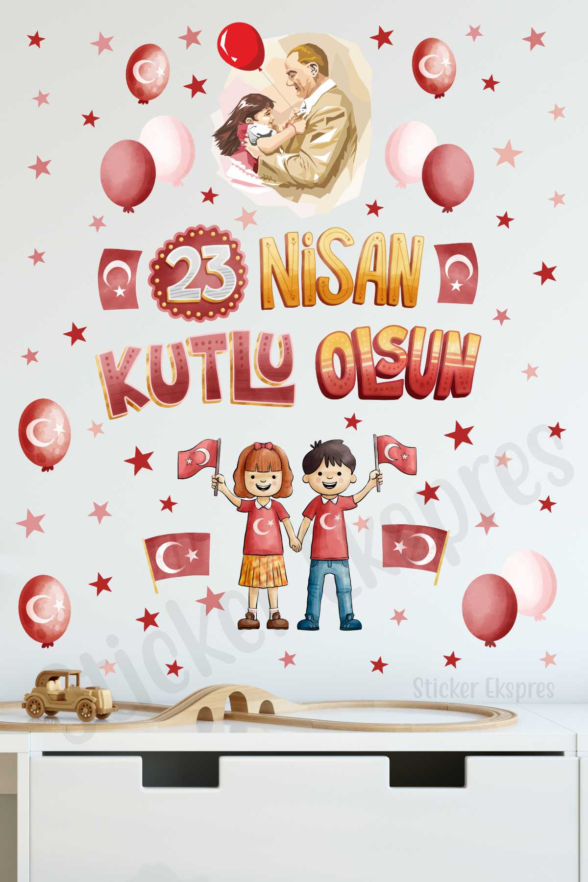 23 Nisan Ulusal Egemenlik Ve Çocuk Bayramı Atatürk Cam Kapı Duvar Sticker Seti