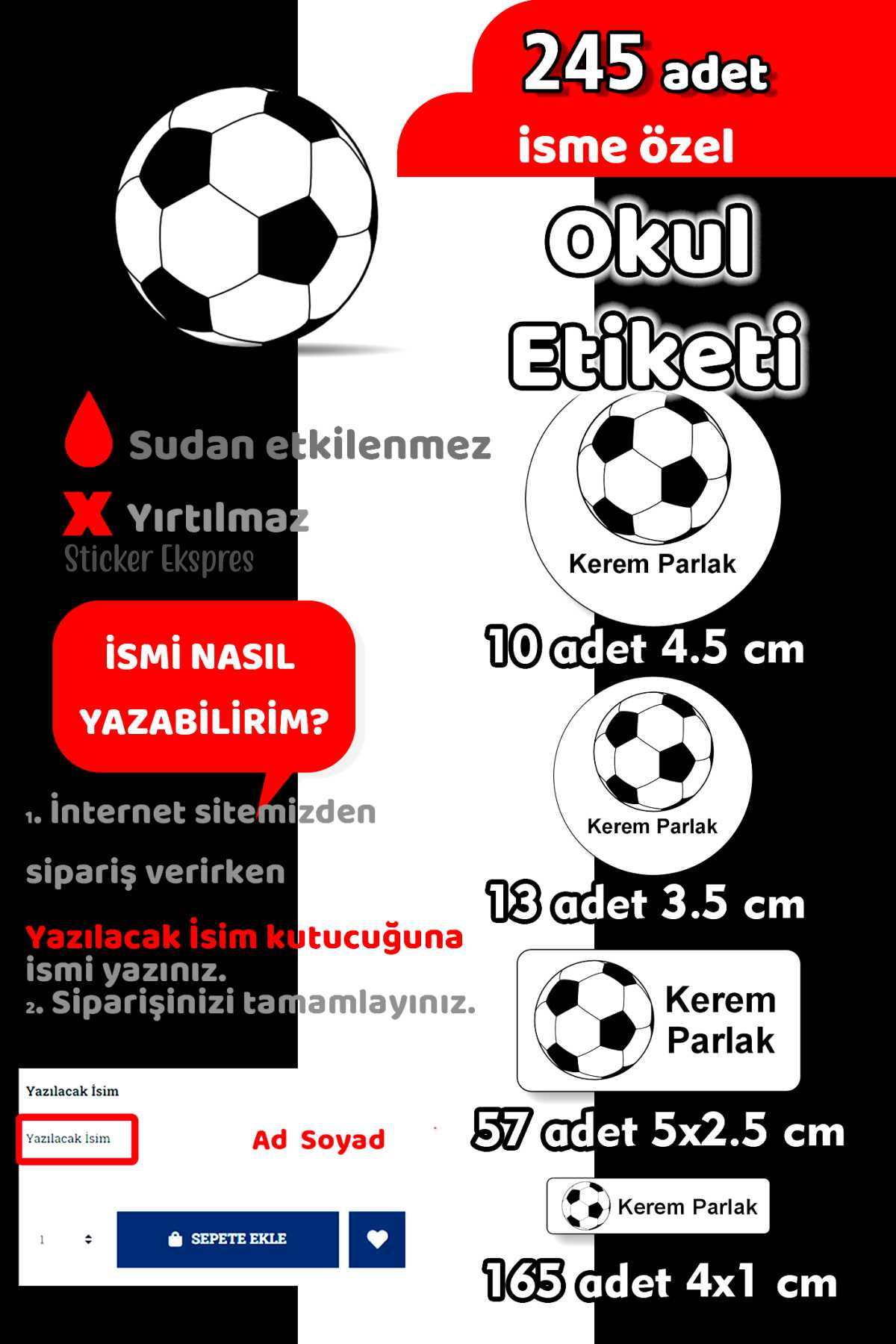 Okul Etiketi Futbol Topu Kalem Defter Etiketi Özel İsim Yazılabilen Etiket 245 Adet