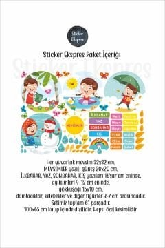 Mevsimler Anaokulu Kreş Okul Çocuk Odası Mevsim Duvar Kapı Cam Sticker Seti