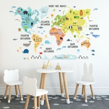 Türkçe Dünya Haritası Sticker Dream 140x90 cm