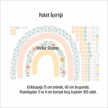 Çiçekli Soft Gökkuşağı ve Puantiyeler Sticker Set