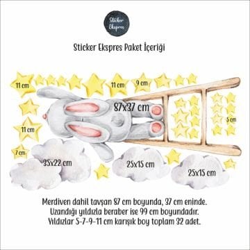 Yıldıza Uzanan Tavşan Çocuk Odası Sticker Set