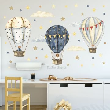 Ayıcıklı Uçan Balonlar Çocuk Odası Duvar Sticker Seti