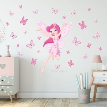 Peri Kızı ve Kelebekler Duvar Sticker Seti