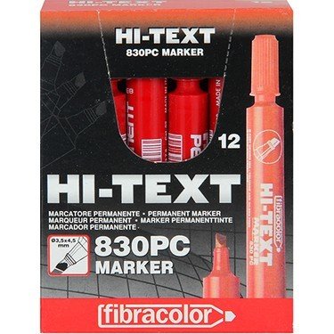 Hi-Text 830Pc Fibracolor Marker Kırmızı 12 Li Kutu Kesik Uçlu Kalem
