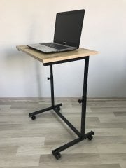 Laptop Sehpası ve Masası Yükseklik Ayarlı Tekerlekli Meşe