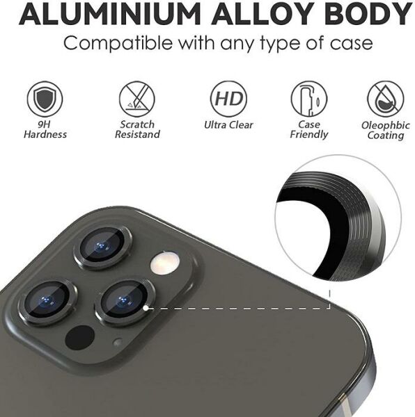 iPhone 13 Pro Max Lens Koruyucu Temperli Alüminyum Alaşımlı Halka