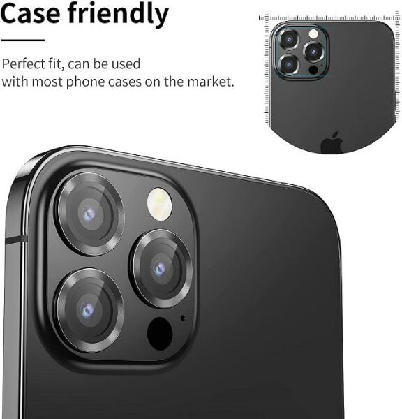iPhone 13 Pro Lens Koruyucu Temperli Cam Alüminyum Alaşımlı Halka