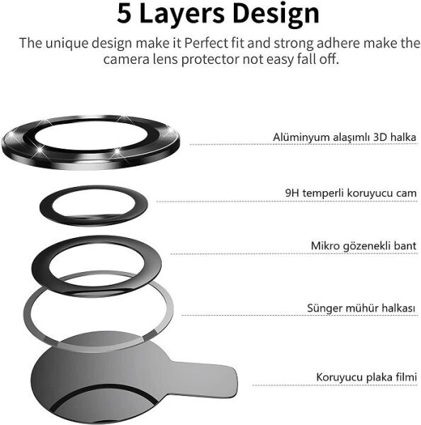 iPhone 13 Lens Koruyucu Temperli Cam Alüminyum Alaşımlı Halka