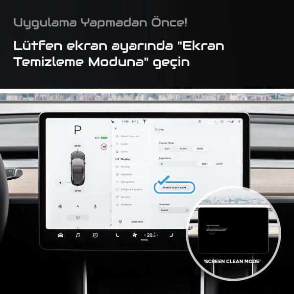 Tesla Model Y Ekran Koruyucu 15 inç ile Uyumlu Şeffaf Nano