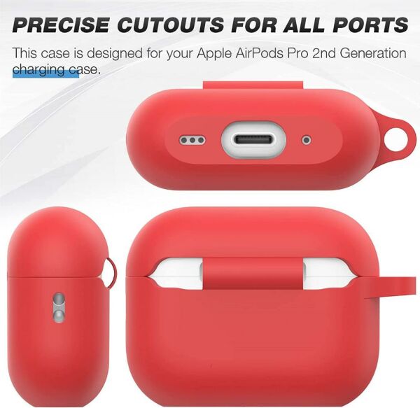 Apple AirPods Pro Kılıf 2.Nesil Uyumlu Kablosuz Şarj Destekli Kırmızı