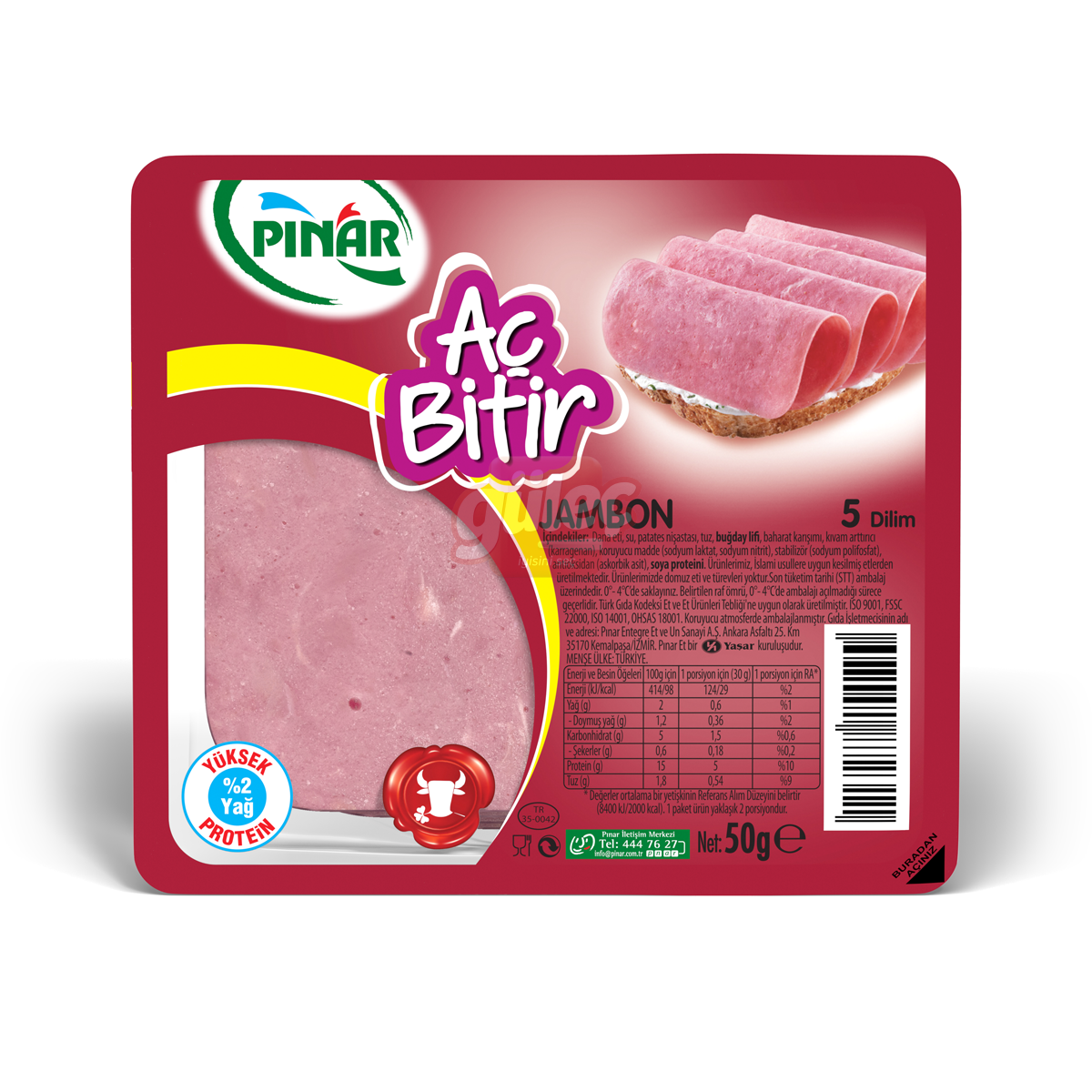 Pınar Aç Bitir Dana Jambon 50 G