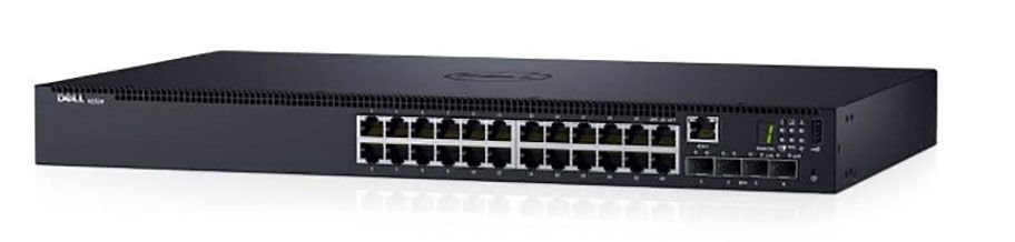 Dell Networking N1524P POE+ 24x 1GbE + 4x 10GbE  SFP+ Fixed Ports Stacking IO to PSU Airflow AC Switch